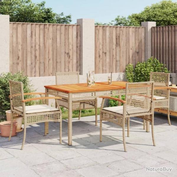 Ensemble  manger de jardin avec coussins 5pcs Beige poly rotin