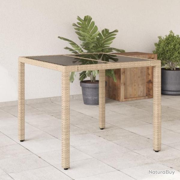 Table de jardin dessus en verre beige 90x90x75cm rsine tresse