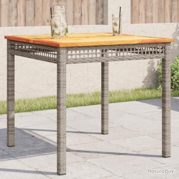 Table de jardin gris 80x80x74 cm rsine tresse et bois acacia