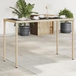 Table de jardin dessus en verre beige 115x54x74 cm poly rotin