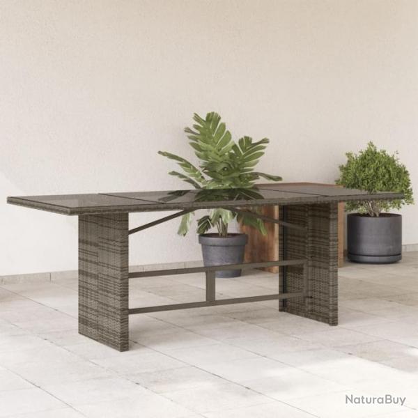 Table de jardin dessus en verre gris 190x80x74cm rsine tresse