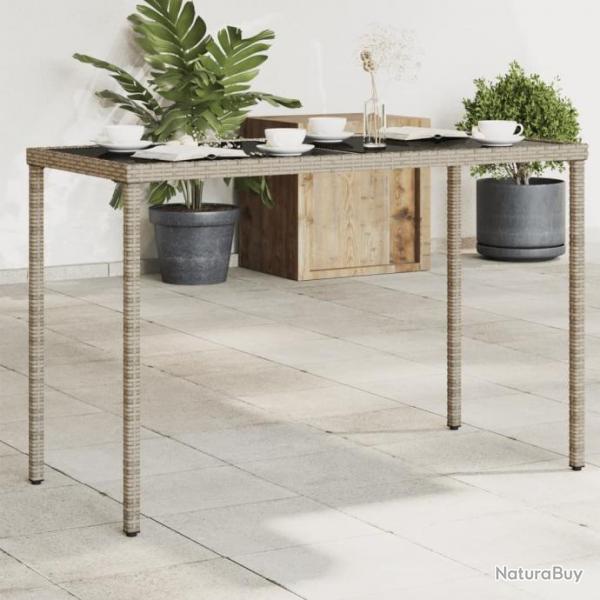 Table de jardin dessus en verre gris 115x54x74cm rsine tresse