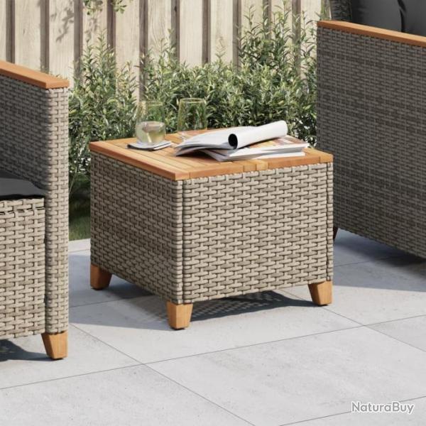 Table de jardin gris 45x45x37 cm rsine tresse et bois acacia