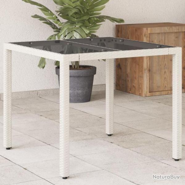 Table de jardin dessus en verre blanc 90x90x75cm rsine tresse