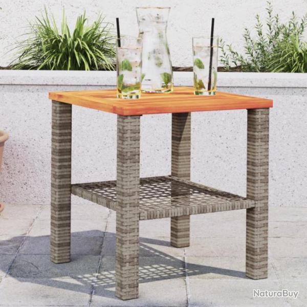 Table de jardin gris 40x40x42 cm rsine tresse et bois acacia