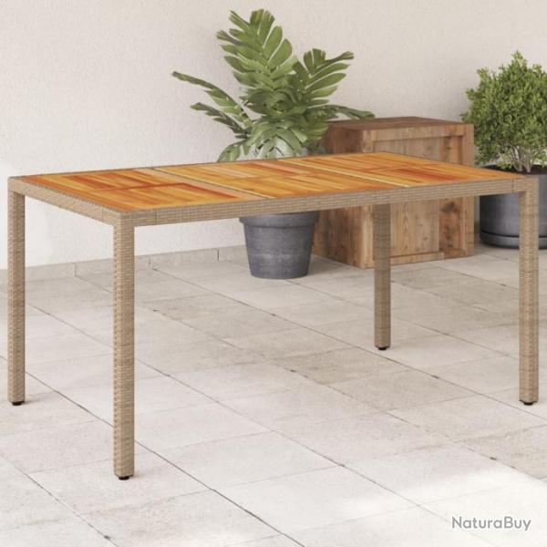 Table de jardin beige 150x90x75 cm rsine tresse bois d'acacia