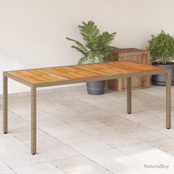 Table de jardin beige 190x90x75 cm rsine tresse bois d'acacia