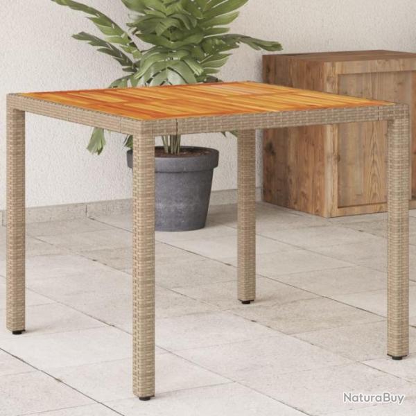 Table de jardin beige 90x90x75 cm rsine tresse et bois acacia