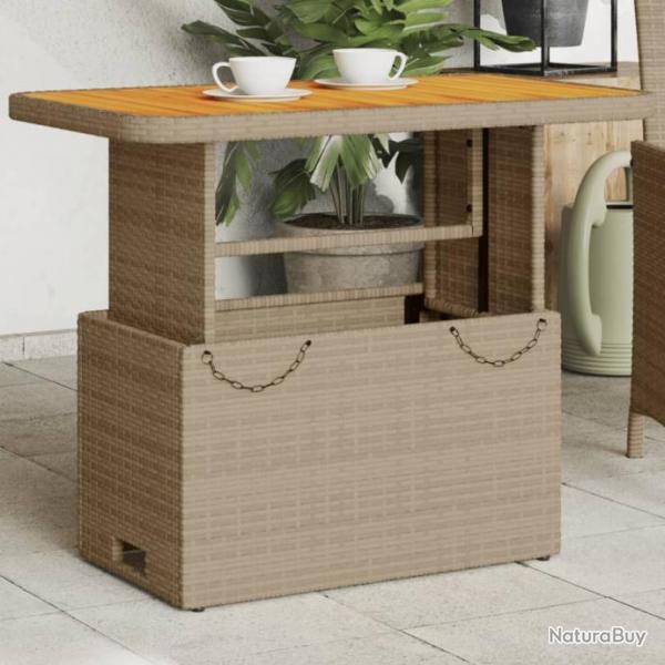 Table de jardin beige 90x55x71 cm rsine tresse et bois acacia