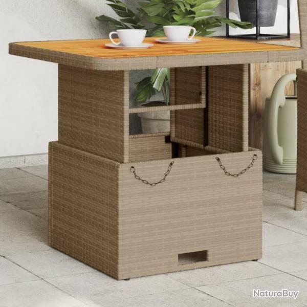 Table de jardin beige 80x80x71 cm rsine tresse et bois acacia