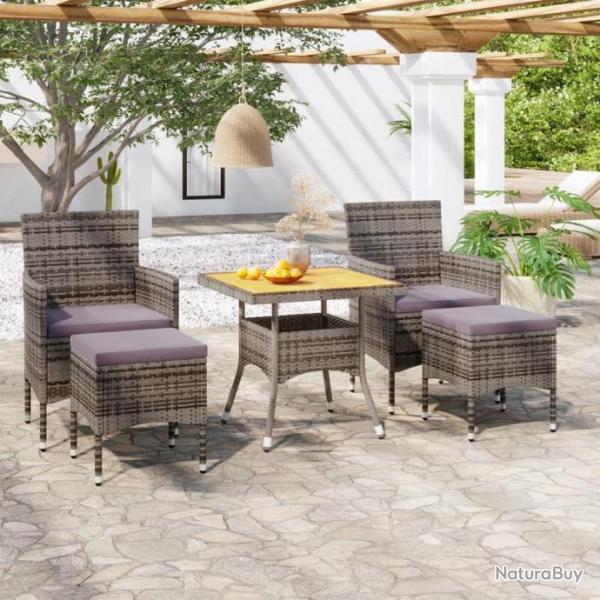 Ensemble  dner de jardin 5 pcs Rsine tresse et acacia Gris