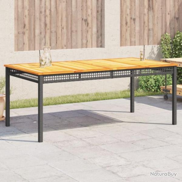 Table de jardin noir 180x90x75 cm rsine tresse et bois acacia