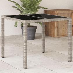 Table de jardin avec dessus en verre gris clair résine tressée