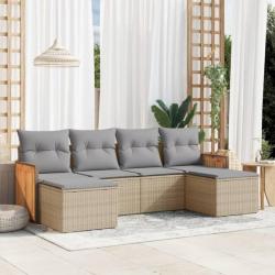 Salon de jardin avec coussins 6 pcs beige résine tressée