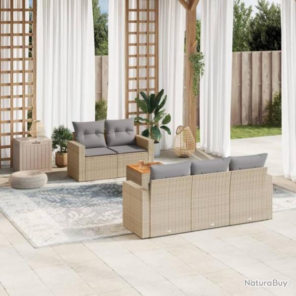 Salon de jardin avec coussins 6 pcs beige rsine tresse