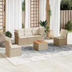 Salon de jardin avec coussins 6 pcs beige résine tressée