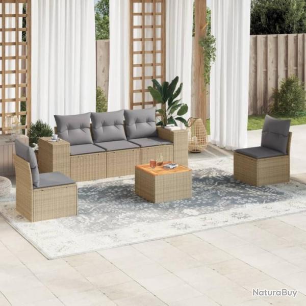 Salon de jardin avec coussins 6 pcs beige rsine tresse