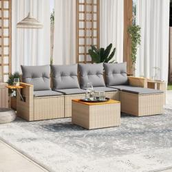 Salon de jardin avec coussins 6 pcs beige résine tressée