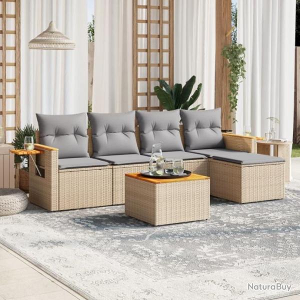 Salon de jardin avec coussins 6 pcs beige rsine tresse