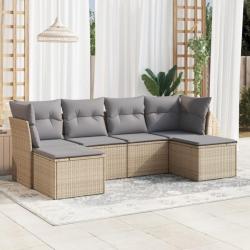 Salon de jardin avec coussins 6 pcs beige résine tressée