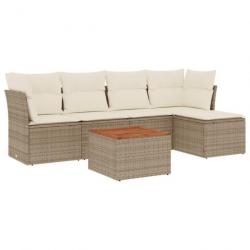 Salon de jardin avec coussins 6 pcs beige résine tressée