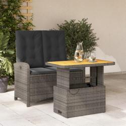 Ensemble à manger de jardin et coussins 2 pcs gris rotin