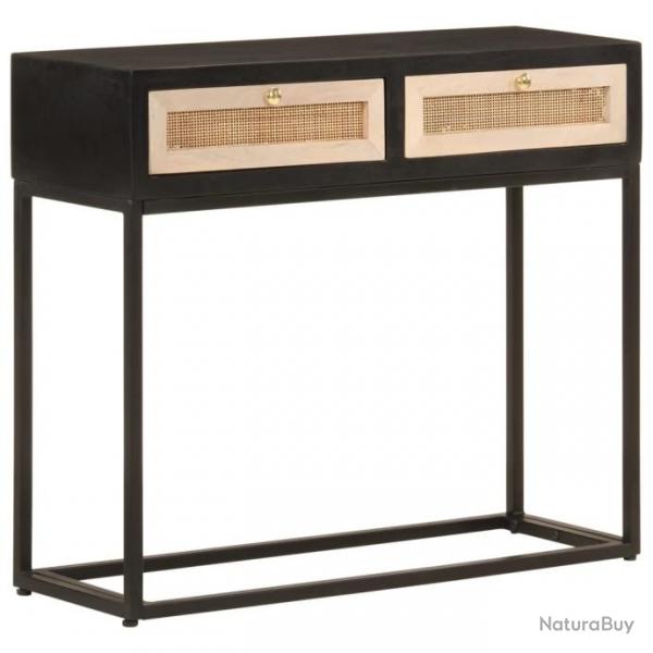 Table console noir 90x30x76 cm bois massif de manguier et fer