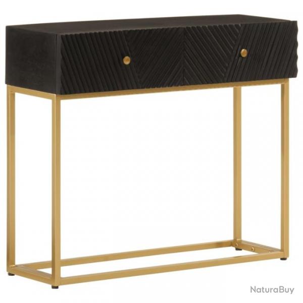 Table console noir 90x30x76 cm bois massif de manguier et fer