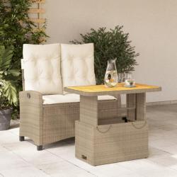 Ensemble à manger de jardin et coussins 2 pcs beige poly rotin