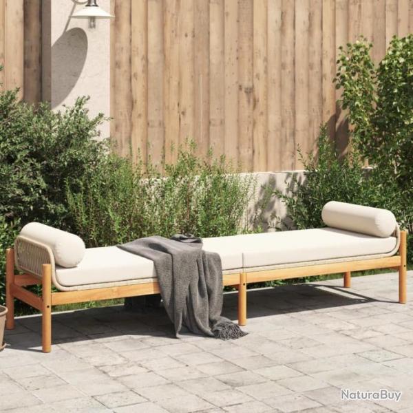 Banc de jardin avec coussin beige rsine tresse acacia