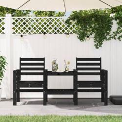 Banc de jardin avec table 2 places noir bois massif de pin