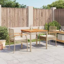 Ensemble à manger de jardin et coussins 3 pcs Beige poly rotin