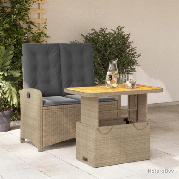 Ensemble  manger de jardin et coussins 2 pcs beige poly rotin