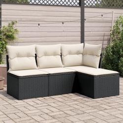 Salon de jardin 4 pcs avec coussins noir résine tressée