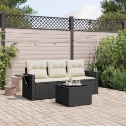 Salon de jardin 4 pcs avec coussins noir résine tressée