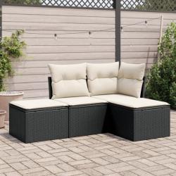 Salon de jardin 4 pcs avec coussins noir résine tressée