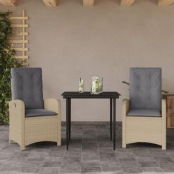 Ensemble à manger de jardin et coussins 3 pcs mélange beige