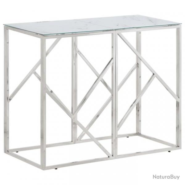 Table console argent acier inoxydable et verre tremp