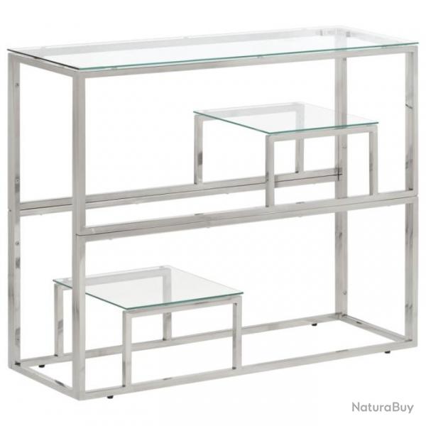 Table console argent acier inoxydable et verre tremp