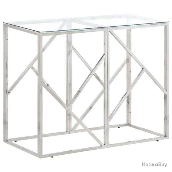 Table console argent acier inoxydable et verre tremp