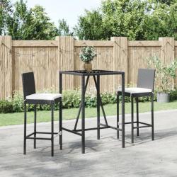 Ensemble de bar de jardin 3 pcs avec coussins noir poly rotin