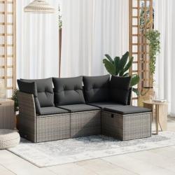 Salon de jardin 4 pcs avec coussins gris résine tressée