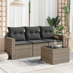 Salon de jardin 4 pcs avec coussins gris résine tressée