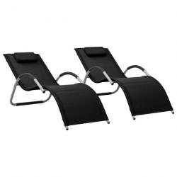 Chaises longues Textilène 2 pcs Noir et gris