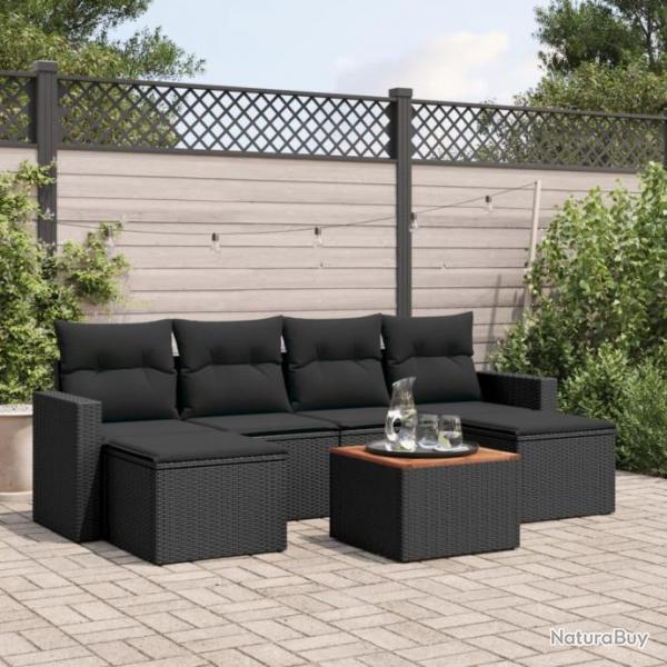 Salon de jardin 7 pcs avec coussins noir rsine tresse