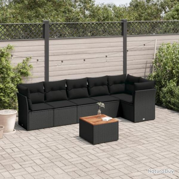 Salon de jardin 7 pcs avec coussins noir rsine tresse