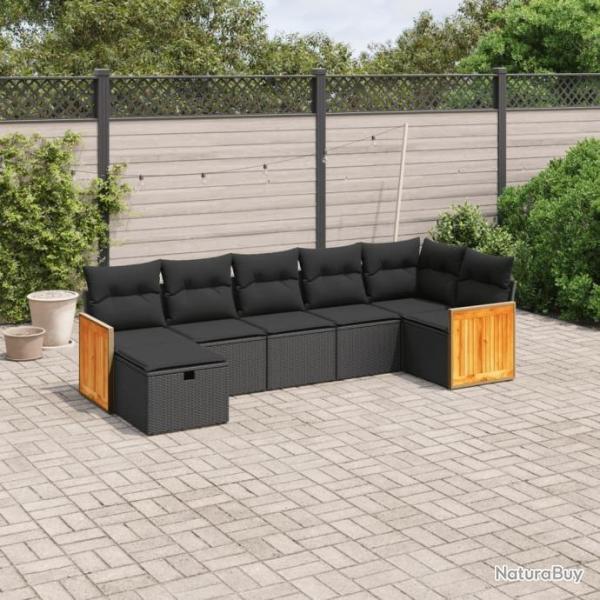 Salon de jardin 7 pcs avec coussins noir rsine tresse