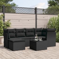 Salon de jardin 7 pcs avec coussins noir résine tressée