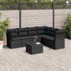 Salon de jardin 7 pcs avec coussins noir résine tressée