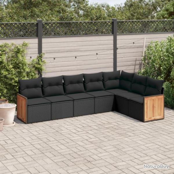 Salon de jardin 7 pcs avec coussins noir rsine tresse